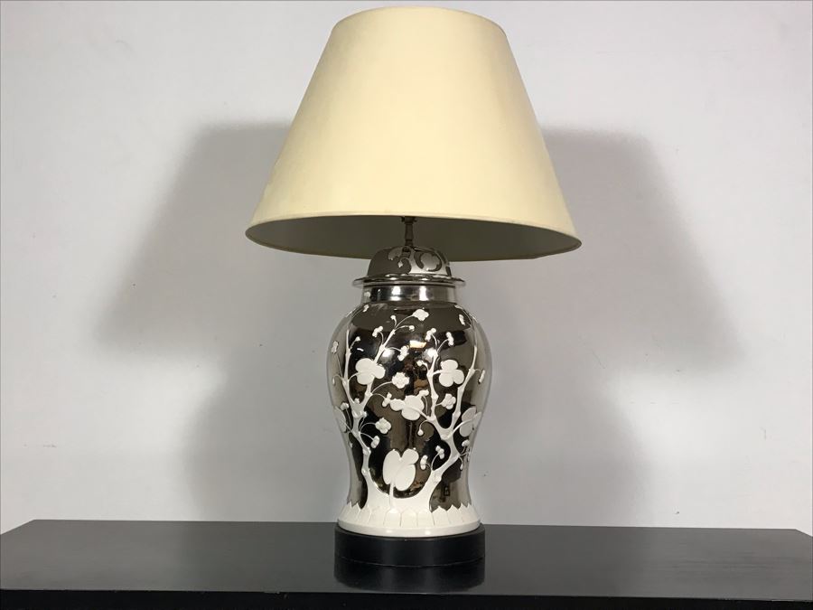 Stunning Vintage Silver And White Designer Table Lamp 33H [Photo 5]