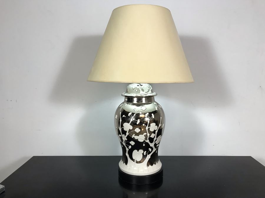 Stunning Vintage Silver And White Designer Table Lamp 33H [Photo 8]
