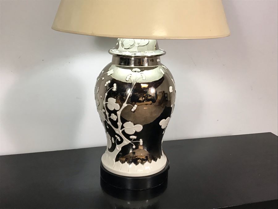 Stunning Vintage Silver And White Designer Table Lamp 33H [Photo 3]