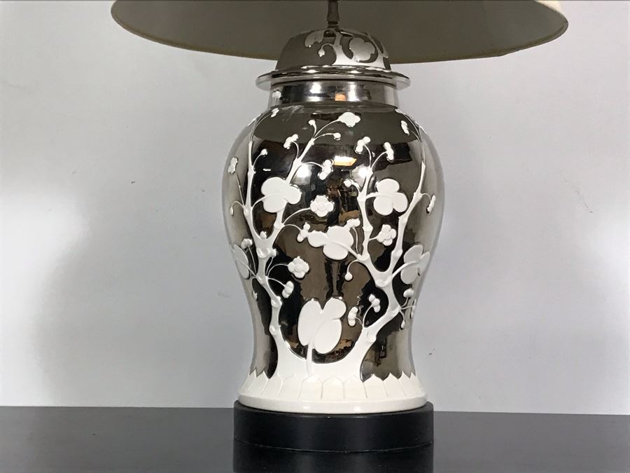 Stunning Vintage Silver And White Designer Table Lamp 33H [Photo 6]