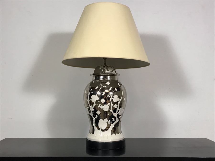 Stunning Vintage Silver And White Designer Table Lamp 33H [Photo 4]