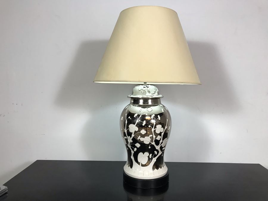 Stunning Vintage Silver And White Designer Table Lamp 33H [Photo 2]