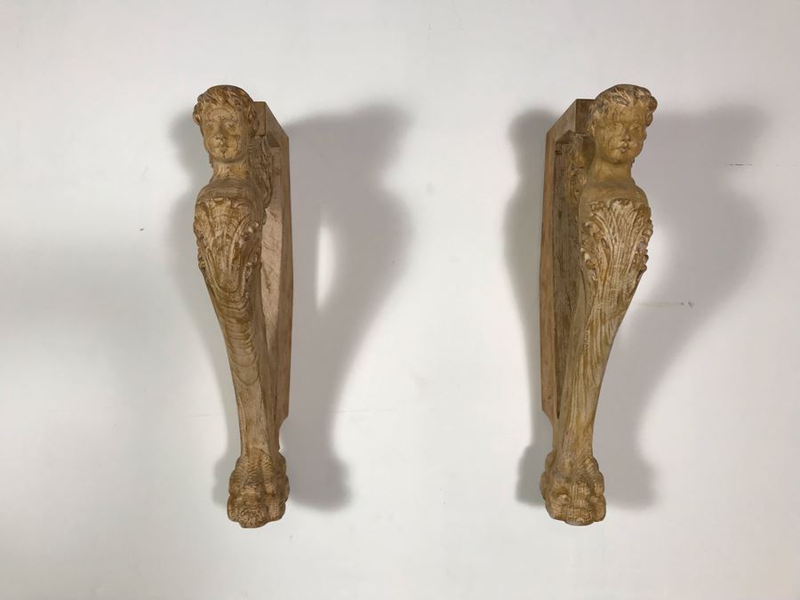 Pair Of Wooden Hand Carved Cherubs Wall Decor Shelf 3.5W X 12D X 25H [Photo 4]