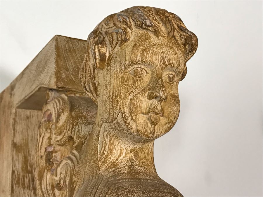 Pair Of Wooden Hand Carved Cherubs Wall Decor Shelf 3.5W X 12D X 25H [Photo 7]