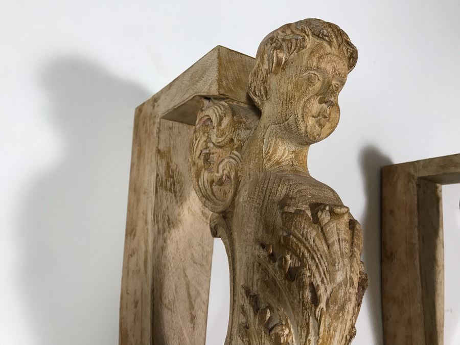 Pair Of Wooden Hand Carved Cherubs Wall Decor Shelf 3.5W X 12D X 25H [Photo 6]