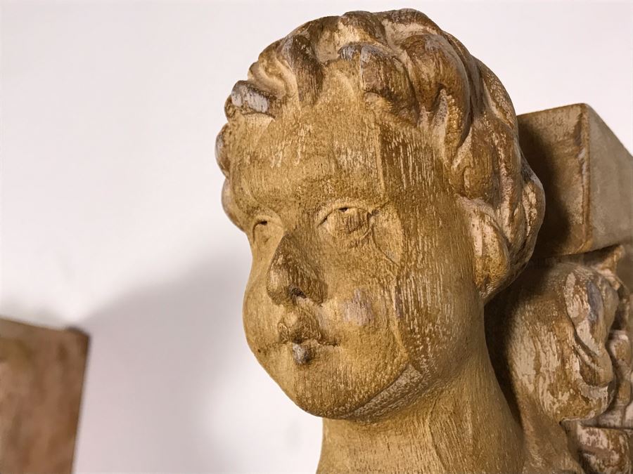 Pair Of Wooden Hand Carved Cherubs Wall Decor Shelf 3.5W X 12D X 25H [Photo 13]