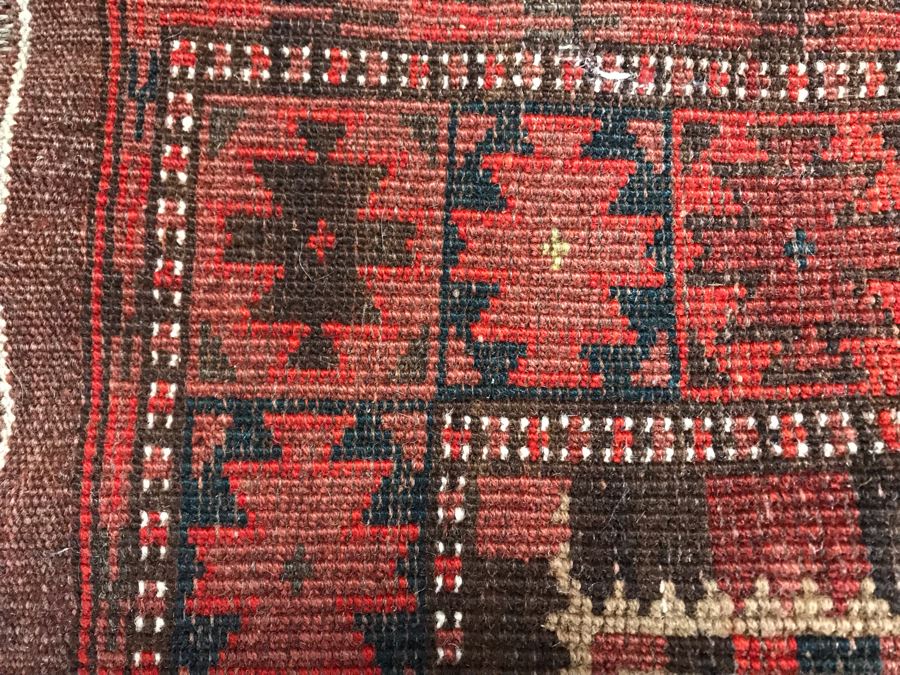 Vintage Geometric Hand Knotted Wool Persian Detailed Design Prayer Rug 36 X 73 [Photo 16]