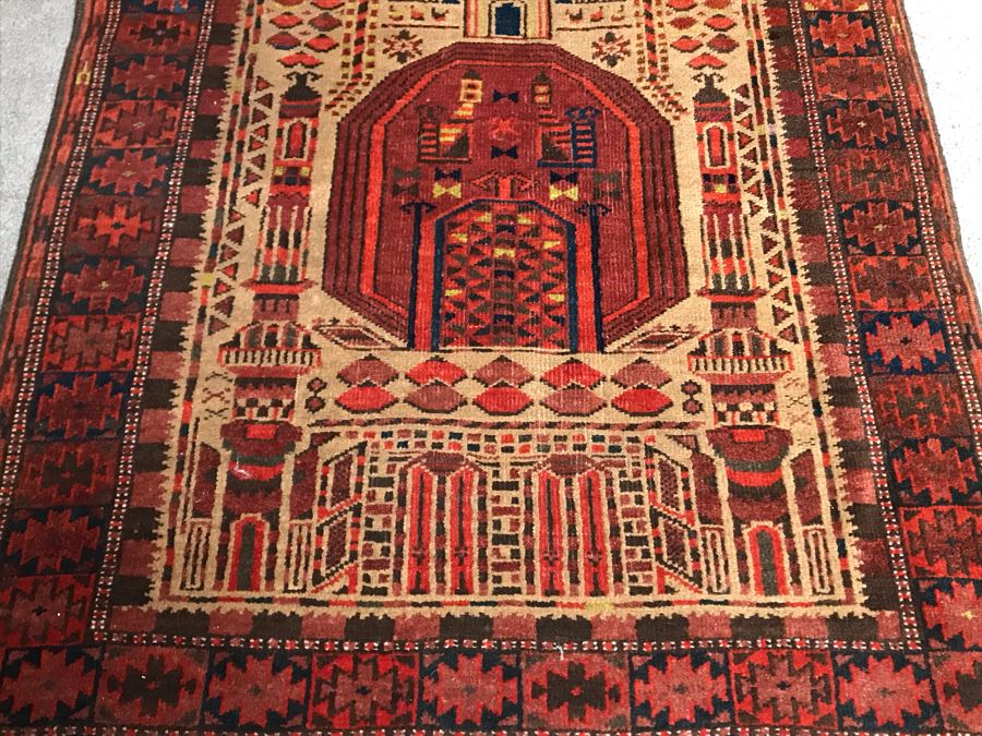 Vintage Geometric Hand Knotted Wool Persian Detailed Design Prayer Rug 36 X 73 [Photo 13]