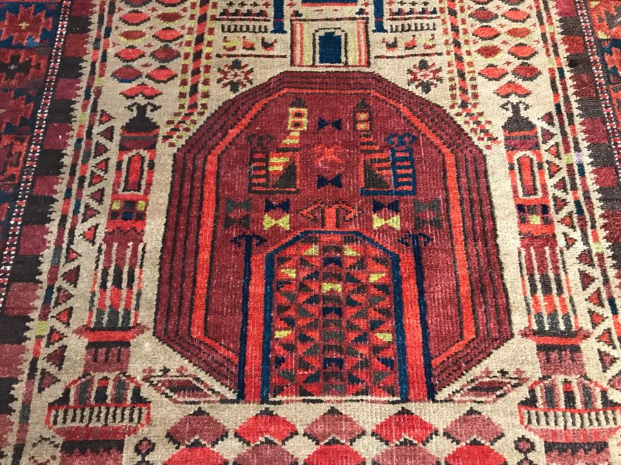 Vintage Geometric Hand Knotted Wool Persian Detailed Design Prayer Rug 36 X 73 [Photo 6]