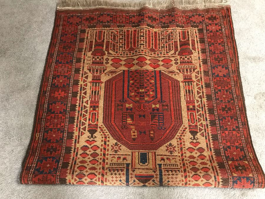Vintage Geometric Hand Knotted Wool Persian Detailed Design Prayer Rug 36 X 73 [Photo 21]
