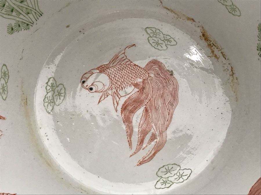 Chinese Fish Bowl Planter With Wooden Stand 14.5W X 20.5H With Stand [Photo 8]