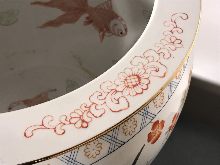 Chinese Fish Bowl Planter With Wooden Stand 14.5W X 20.5H With Stand [Photo 9]