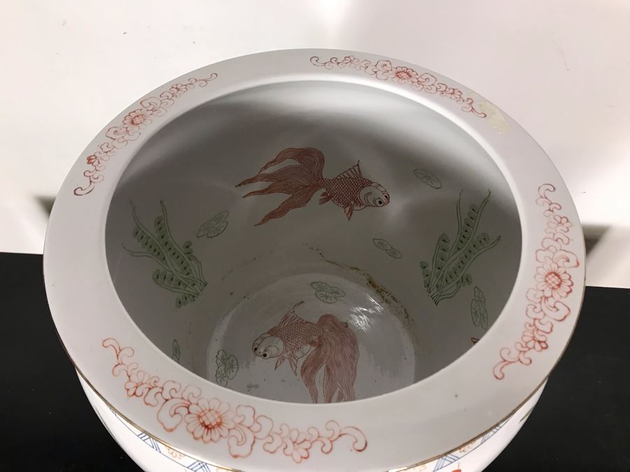 Chinese Fish Bowl Planter With Wooden Stand 14.5W X 20.5H With Stand [Photo 6]
