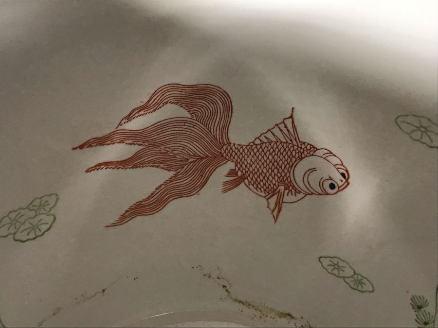 Chinese Fish Bowl Planter With Wooden Stand 14.5W X 20.5H With Stand [Photo 7]