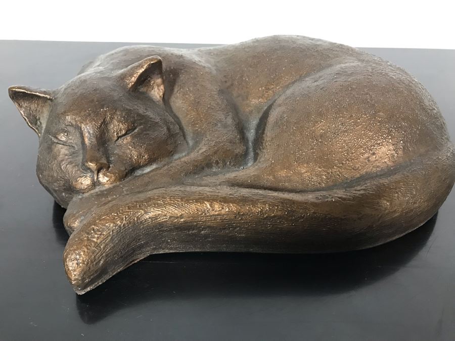 Vintage 1971 Austin Production Gold Plaster Sleeping Cat 11W X 11D X 3H [Photo 2]