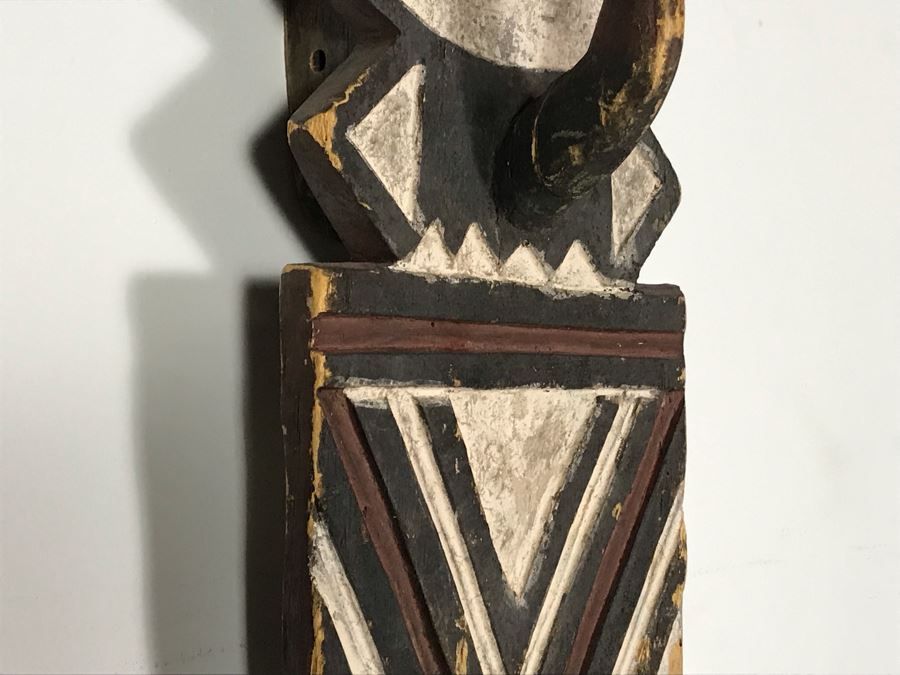 Hand Carved Hand Painted African Sculpture Wall Hanging 8W X 39H [Photo 9]