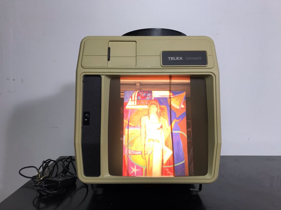 Telex Caramate Slide Projector Cat No 4140 (Note Inside Of Built-In Screen Needs To Be Cleaned - See Streak) Plus Slides Featuring Jean Klafs Original Artwork [Photo 3]