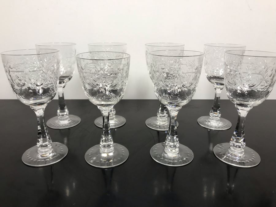 Elegant Cut Crystal Eight Stemware Glasses 7.5H X 3.5W