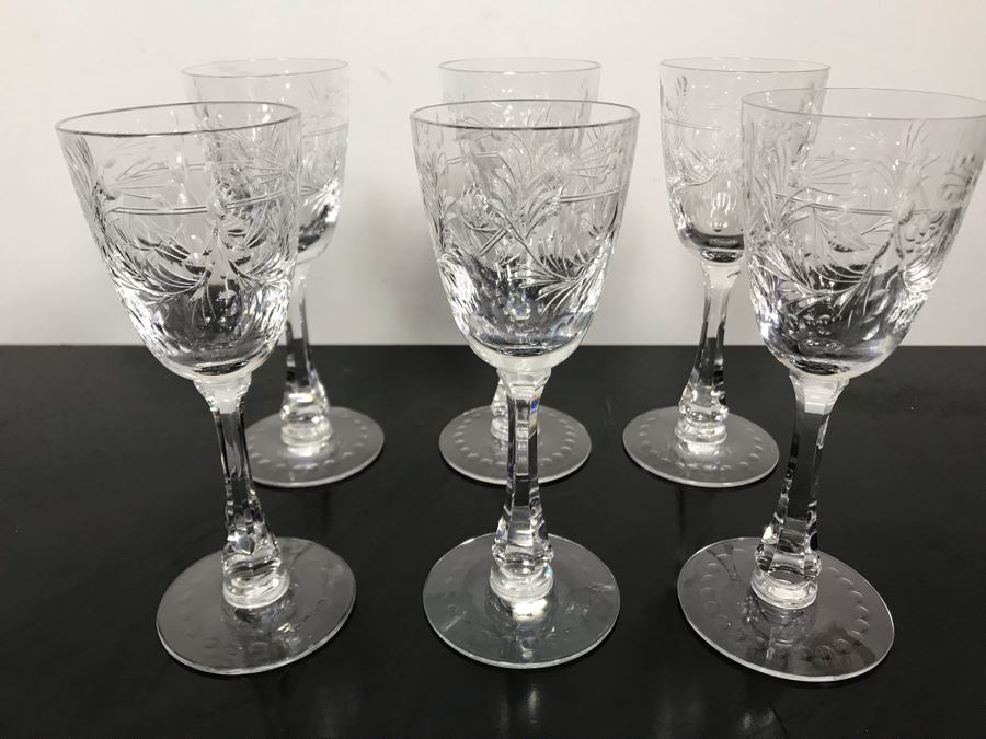 Elegant Cut Crystal Six Stemware Glasses 6.5H X 2.25W [Photo 1]
