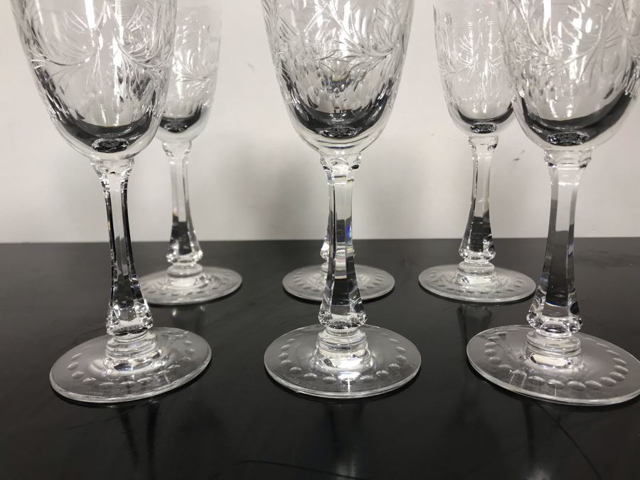 Elegant Cut Crystal Six Stemware Glasses 6.5H X 2.25W [Photo 3]