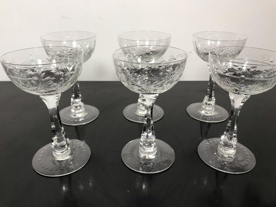 Elegant Cut Crystal Six Stemware Glasses 5.5H X 3.25W