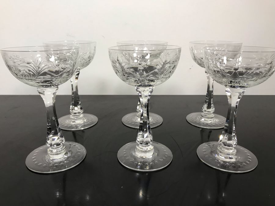 Elegant Cut Crystal Six Stemware Glasses 5.5H X 3.25W [Photo 2]