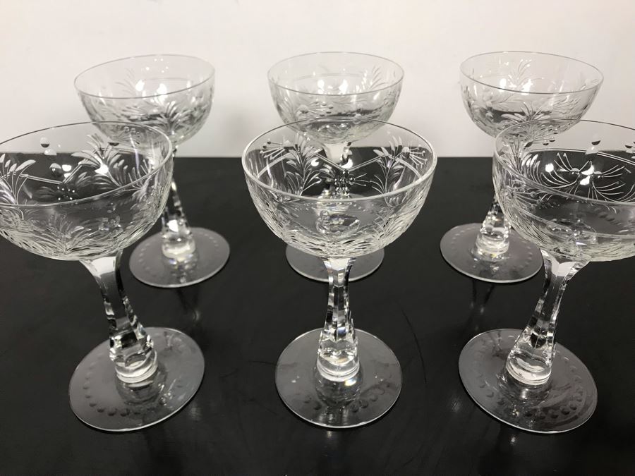 Elegant Cut Crystal Six Stemware Glasses 5.5H X 3.25W [Photo 3]