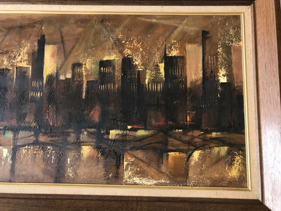 Ozz Franca Unsigned Original Mid-Century Oil On Board Cityscape Painting 47 X 20 [Photo 3]