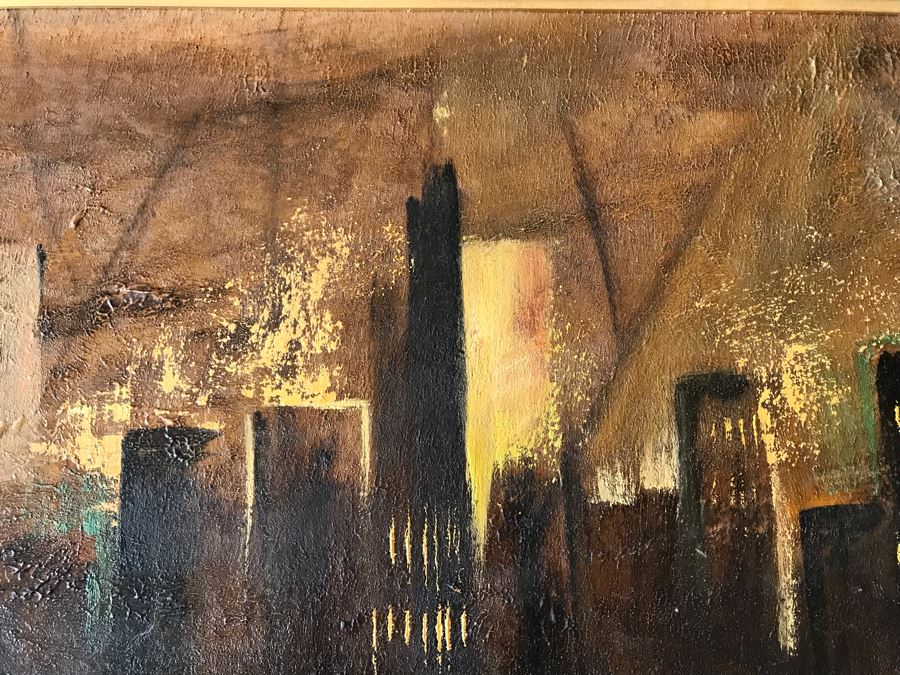 Ozz Franca Unsigned Original Mid-Century Oil On Board Cityscape Painting 47 X 20 [Photo 9]