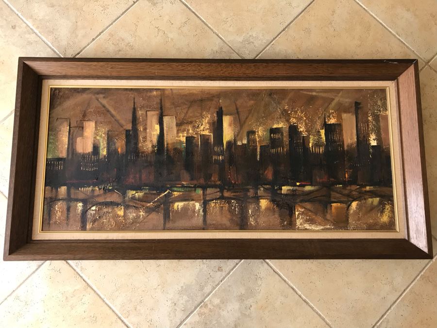 Ozz Franca Unsigned Original Mid-Century Oil On Board Cityscape Painting 47 X 20 [Photo 2]