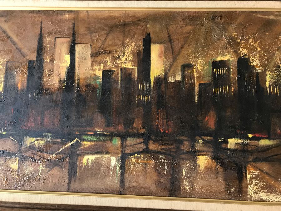 Ozz Franca Unsigned Original Mid-Century Oil On Board Cityscape Painting 47 X 20 [Photo 4]