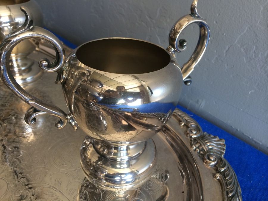 6-Piece Silver on Copper Coffee Tea Set with Tray in Excellent Condition Crown B S C [Photo 5]