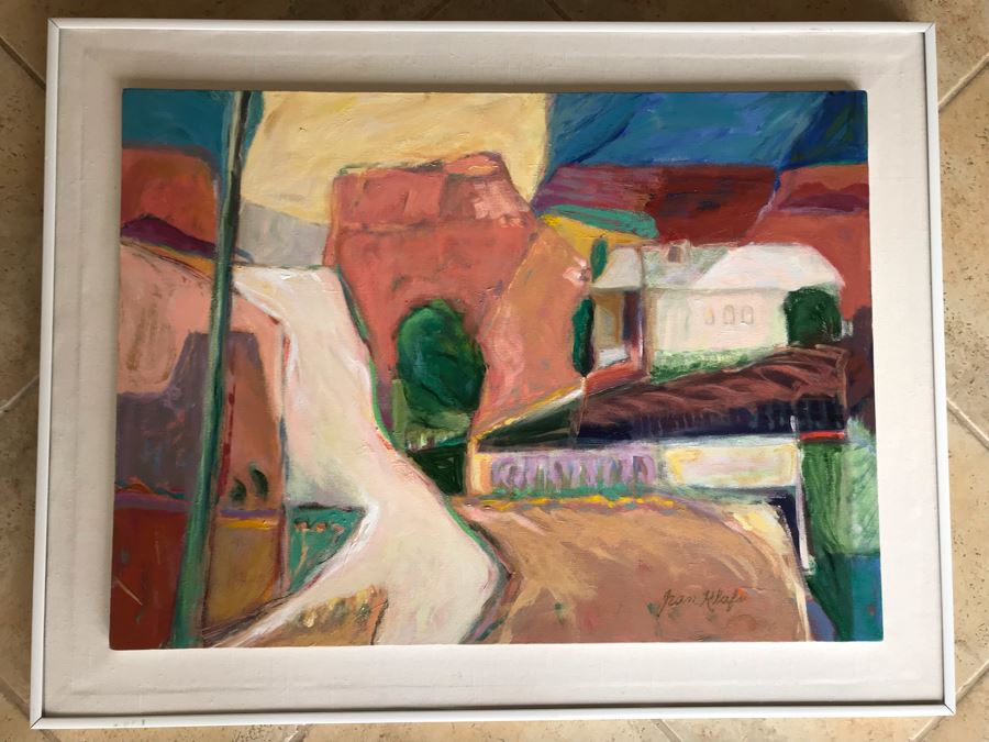 Original Jean Klafs Abstract Expressionist Framed Painting On Canvas Titled 'Sedona Rim Country II' 36' X 28'