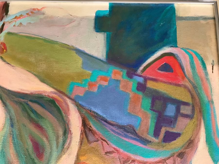 Original Jean Klafs Abstract Expressionist Framed Acrylic Painting On Canvas Titled 'Corn Dancer' 29' X 36' [Photo 4]