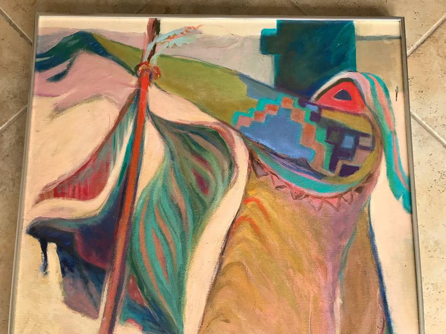 Original Jean Klafs Abstract Expressionist Framed Acrylic Painting On Canvas Titled 'Corn Dancer' 29' X 36' [Photo 3]