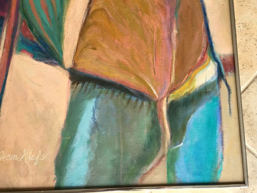 Original Jean Klafs Abstract Expressionist Framed Acrylic Painting On Canvas Titled 'Corn Dancer' 29' X 36' [Photo 8]