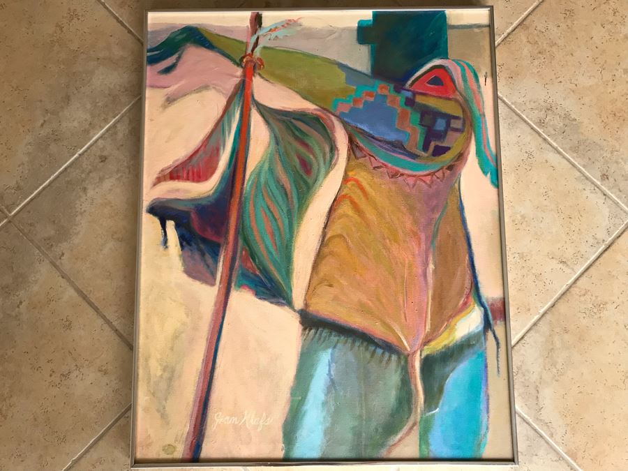 Original Jean Klafs Abstract Expressionist Framed Acrylic Painting On Canvas Titled 'Corn Dancer' 29' X 36' [Photo 2]