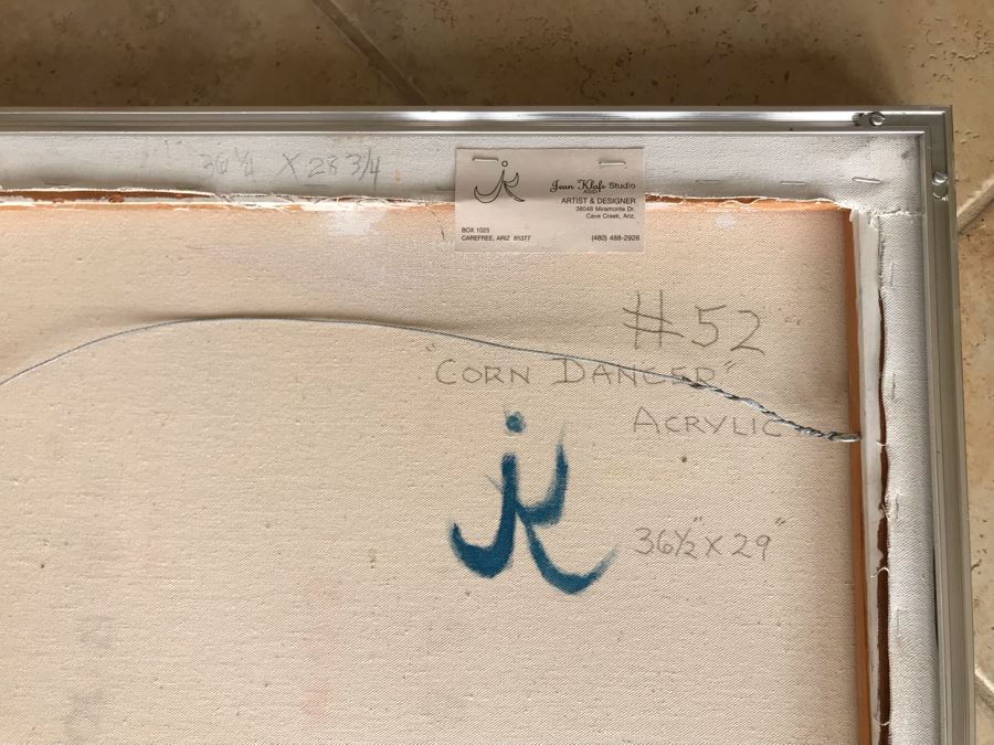 Original Jean Klafs Abstract Expressionist Framed Acrylic Painting On Canvas Titled 'Corn Dancer' 29' X 36' [Photo 11]