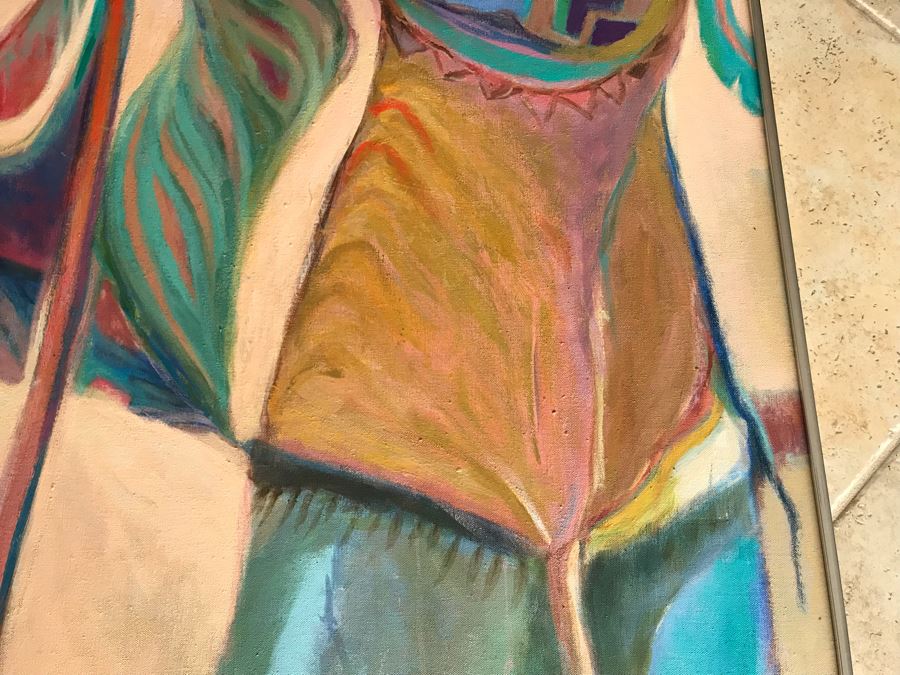 Original Jean Klafs Abstract Expressionist Framed Acrylic Painting On Canvas Titled 'Corn Dancer' 29' X 36' [Photo 9]