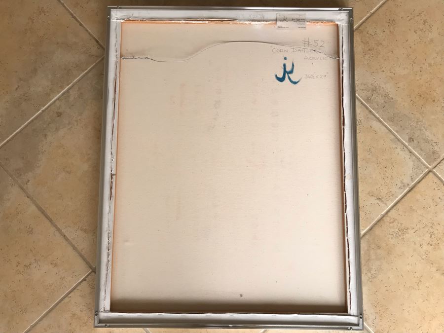 Original Jean Klafs Abstract Expressionist Framed Acrylic Painting On Canvas Titled 'Corn Dancer' 29' X 36' [Photo 10]