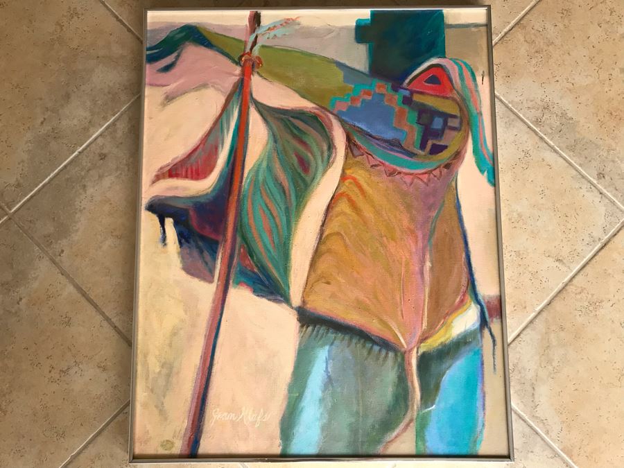Original Jean Klafs Abstract Expressionist Framed Acrylic Painting On Canvas Titled 'Corn Dancer' 29' X 36'
