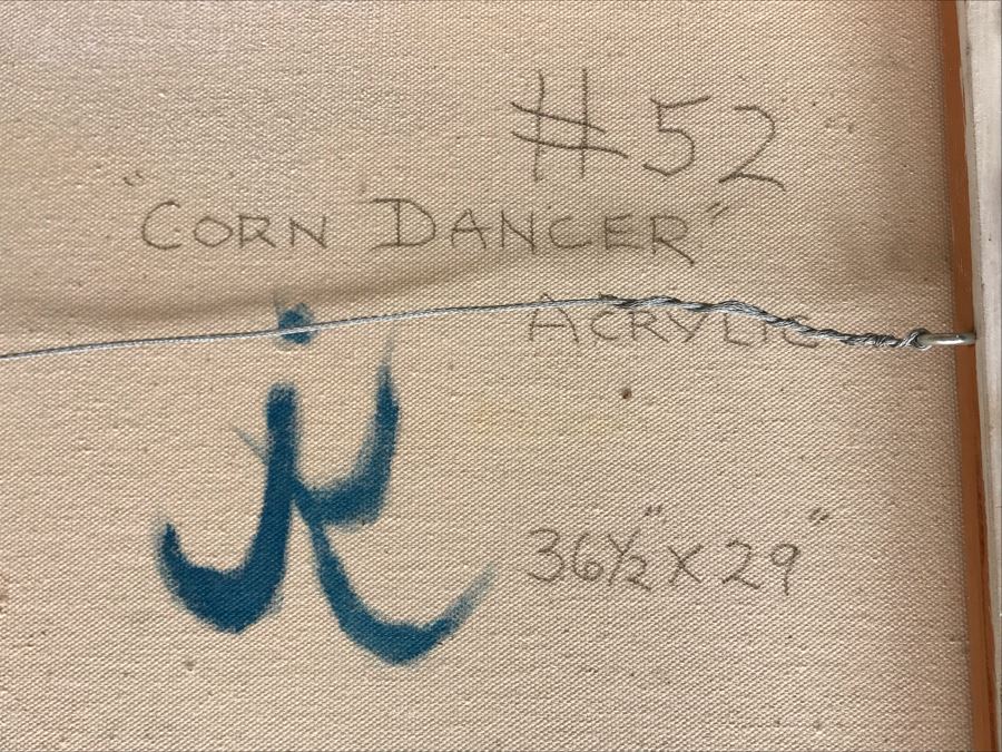 Original Jean Klafs Abstract Expressionist Framed Acrylic Painting On Canvas Titled 'Corn Dancer' 29' X 36' [Photo 12]