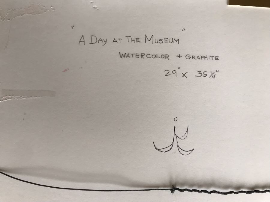 Original Jean Klafs Framed Abstract Expressionist Watercolor + Graphite Painting On Paper Titled 'A Day At The Museum' 29' X 36' [Photo 12]
