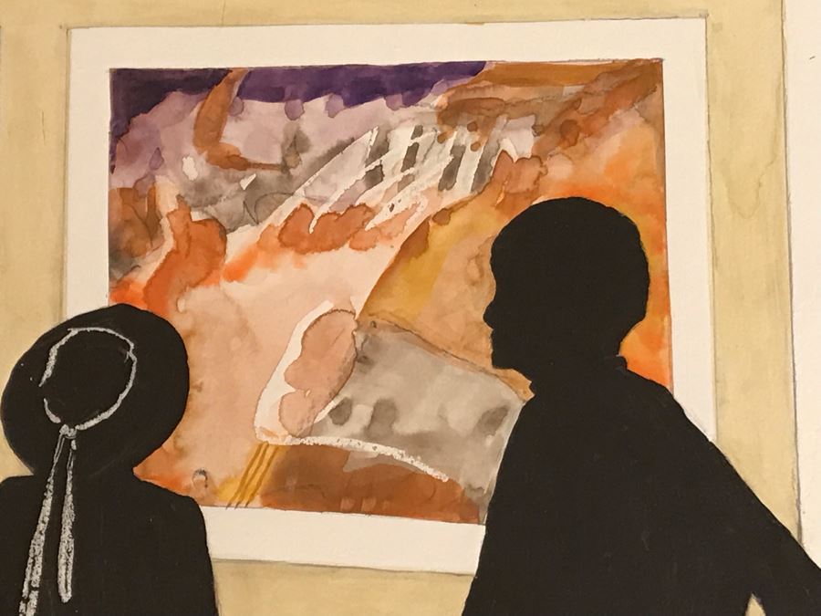 Original Jean Klafs Framed Abstract Expressionist Watercolor + Graphite Painting On Paper Titled 'A Day At The Museum' 29' X 36' [Photo 6]