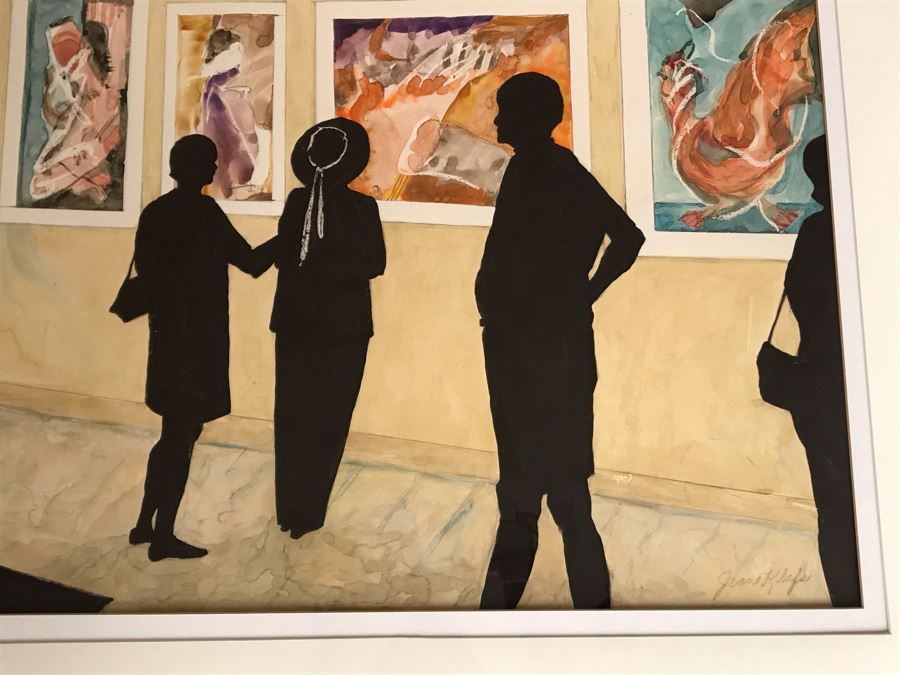 Original Jean Klafs Framed Abstract Expressionist Watercolor + Graphite Painting On Paper Titled 'A Day At The Museum' 29' X 36' [Photo 3]