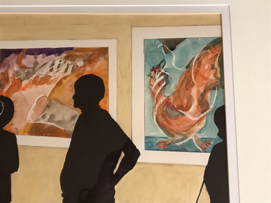 Original Jean Klafs Framed Abstract Expressionist Watercolor + Graphite Painting On Paper Titled 'A Day At The Museum' 29' X 36' [Photo 4]