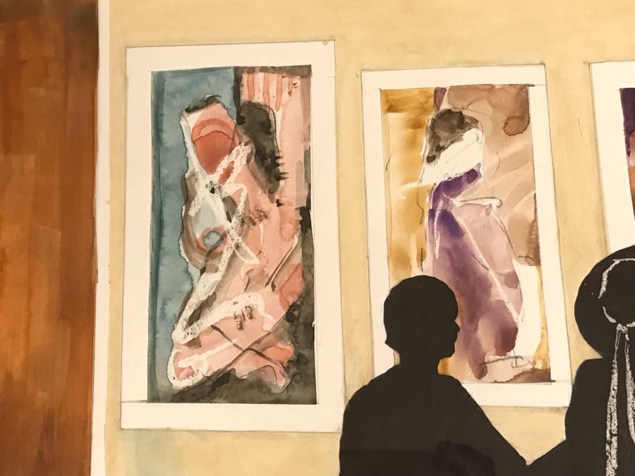 Original Jean Klafs Framed Abstract Expressionist Watercolor + Graphite Painting On Paper Titled 'A Day At The Museum' 29' X 36' [Photo 8]