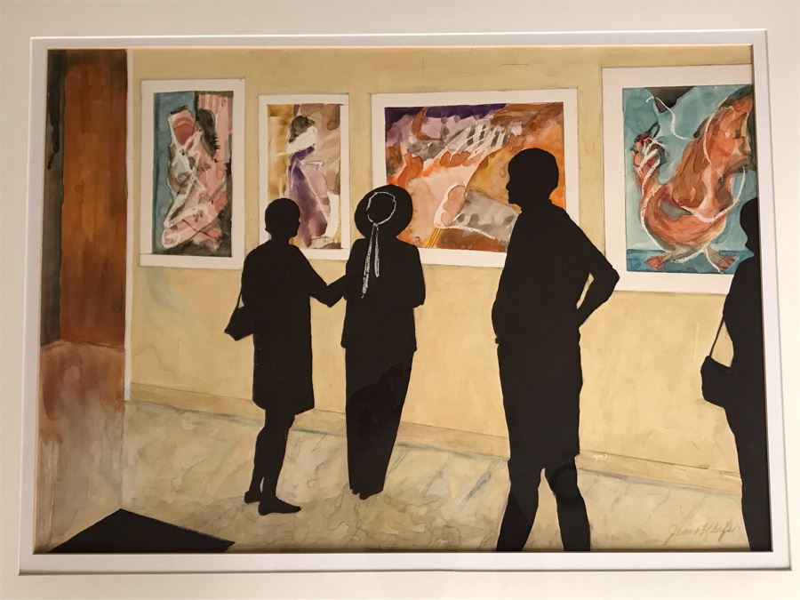 Original Jean Klafs Framed Abstract Expressionist Watercolor + Graphite Painting On Paper Titled 'A Day At The Museum' 29' X 36' [Photo 2]