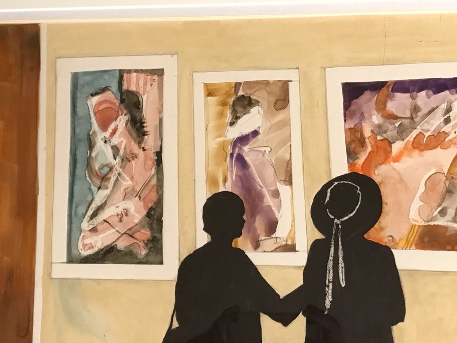 Original Jean Klafs Framed Abstract Expressionist Watercolor + Graphite Painting On Paper Titled 'A Day At The Museum' 29' X 36' [Photo 7]