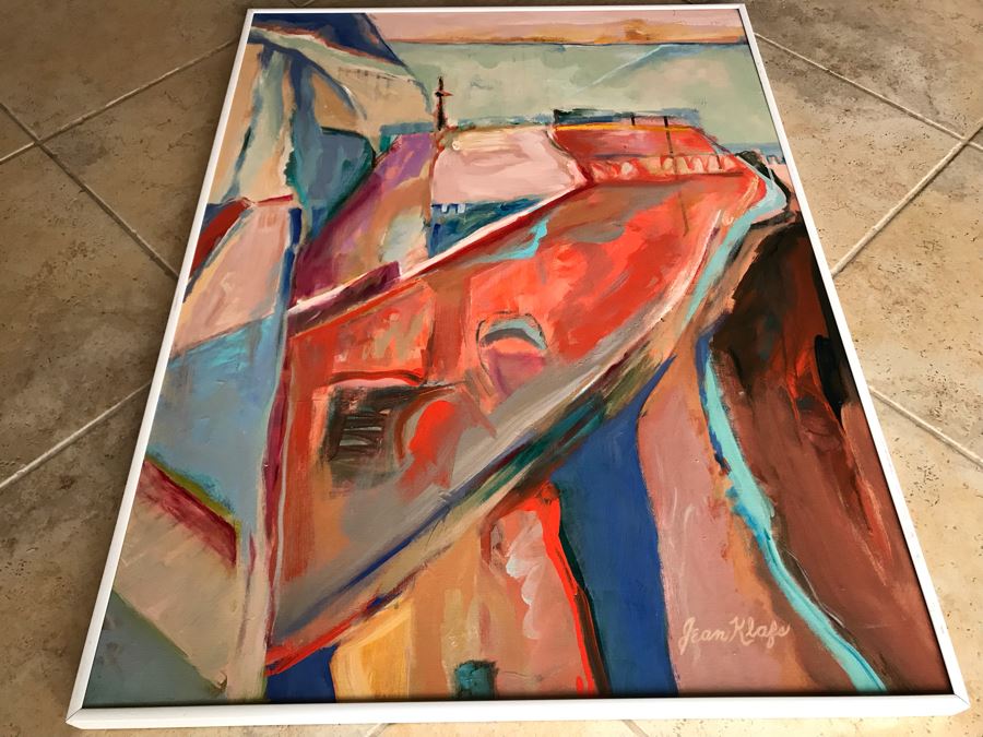 Original Jean Klafs Framed Abstract Expressionist Painting On Canvas Titled 'The Great Wall' 40' X 30' [Photo 10]